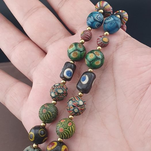 Ancient Gabri Thousand Eyes Skunk Glass Beads Necklace