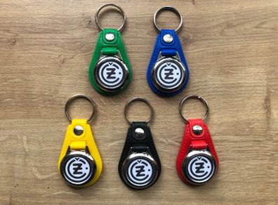 Brand new synthetic leather CZ key ring with shopping trolley token/coin