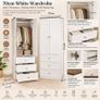 70cm White Wardrobe with 3 Drawers, Clothes Rail & Dark Wood Top Image 3
