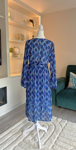 Ladies Blue Faux Wrap Midi Dress from Kate & Pippa