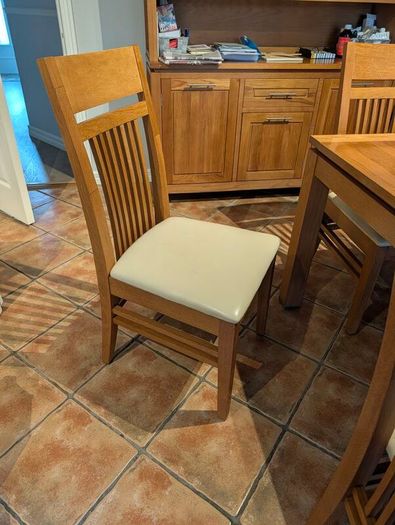 Complete Solid Oak Dining & Living Room Set Table & 6 Chairs, Dresser & Bookcase