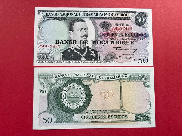Mozambique  50 Escudos  1970.  ( UNCIRCULATED  ) Overprint