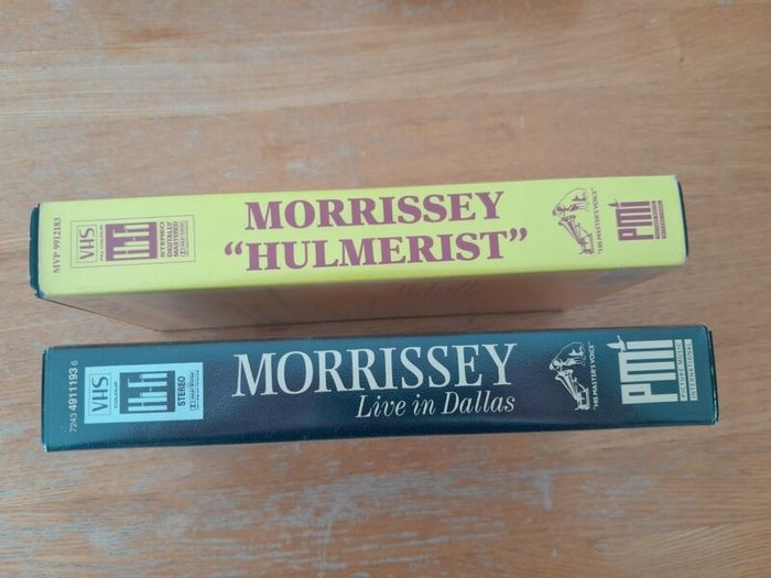 two MORRISSEY Music VHS tapes/Cassettes. Live In Dallas. Hulmerist. Music video, The Smiths, Moz, Mozza, indie, collectable, memorabilia.