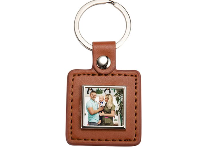 Personalised Square PU and Metal Keyring