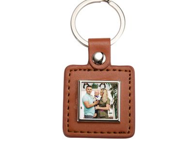 Personalised Square PU and Metal Keyring