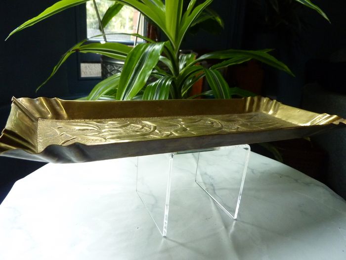 Original Art Nouveau Brass Dressing Table Pieces. Photo Frame and Repousse Tray