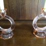Rare Vintage Art Deco Peach Glass Circular Candle Holders Image 2