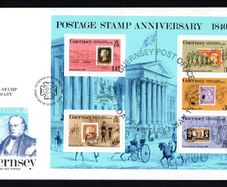 1993 Guernsey 150th Anniversary of the Penny Black Commemorative Stamps Miniature Sheet Official First Day Cover (FDC)