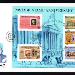 1993 Guernsey 150th Anniversary of the Penny Black Commemorative Stamps Miniature Sheet Official First Day Cover (FDC)