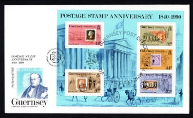 1993 Guernsey 150th Anniversary of the Penny Black Commemorative Stamps Miniature Sheet Official First Day Cover (FDC)