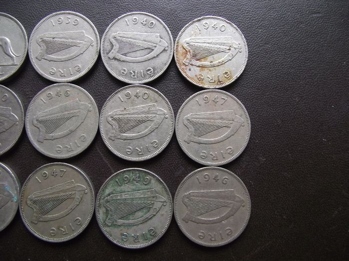 12 Irish 6 pence coins (1939-1949)