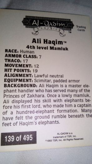 Al-Quadim. 1993 TSR trading card. Ali Haqim.