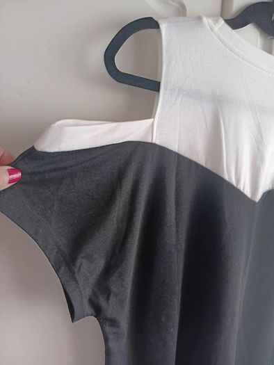 Black and White Cold Shoulder Top