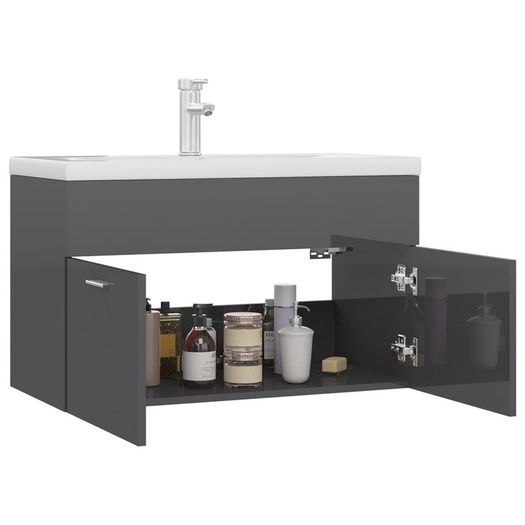Sink Cabinet with Built-in Basin High Gloss Grey Chipboard