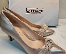 Emis new collection court champagne bow detail medium heel leather shoes UK6.5 EU 40 new & boxed