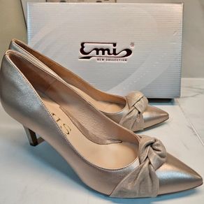 Emis new collection court champagne bow detail medium heel leather shoes UK6.5 EU 40 new & boxed