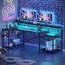 181CM L-Shaped Gaming Desk with RGB LED Lights, Power Outlets, USB Ports, Carbon Fibre Surface, Monitor Stand, Storage Shelf, Cup Holder & Headset Hook Image 5