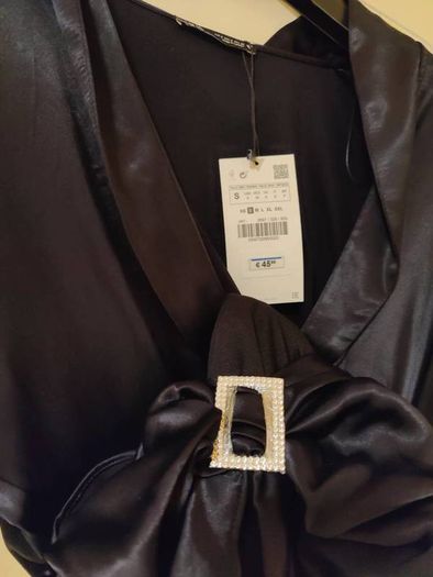 Black Satin Dress with Rhinestone detail