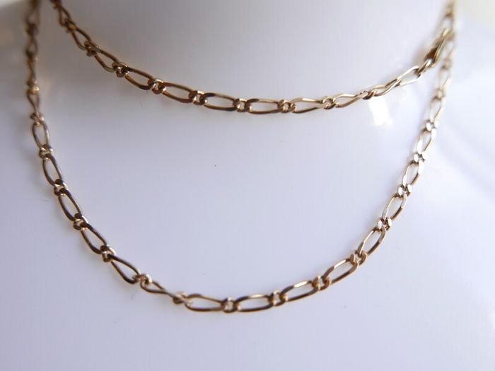 Vintage Solid 9Ct Yellow Gold 375 Figaro Necklace Chain ,  length 16" - 3,7g