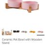 Pink ceramic pet bowl set with wooden stand (brand new) Image 2