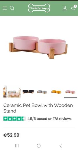 Pink ceramic pet bowl set with wooden stand (brand new)