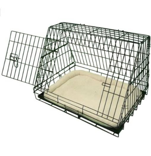 Deluxe Sloping Puppy Cage Medium 30 inch Black Folding Dog Crate with Non-Chew Metal Tray, Fleece and Slanted Front For Car (FREE POSTAGE)