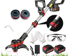 Garden Cordless Grass Trimmer with Command Feed And 2 Batteries Strimmer Line Strimmers Edge Cutter for Lawn Edger Pruning Weed