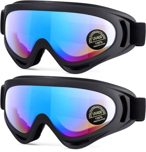 MULTIPLE COLOURS AVAILABLE 2-Pack Ski Goggles, Compatible Snowboard Goggles for Kids, Teens, Youth, Boys, Girls, Men and Women, Motorcycle Goggles, Wind Resistance Goggles