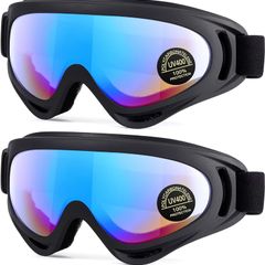 MULTIPLE COLOURS AVAILABLE 2-Pack Ski Goggles, Compatible Snowboard Goggles for Kids, Teens, Youth, Boys, Girls, Men and Women, Motorcycle Goggles, Wind Resistance Goggles