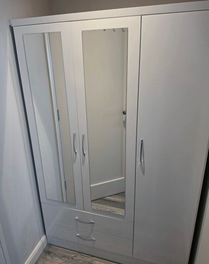 Nevada White Three Door Two Drawer Mirrored Wardrobe