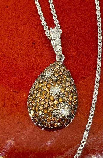 Diamond Orange Red Diamond & White Natural Diamond Pendant with Chain