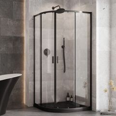 Zarya Black Semi-Circular Shower Cabin + Axim SEN Shower Tray 90x90