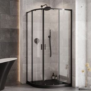 Zarya Black Semi-Circular Shower Cabin + Axim SEN Shower Tray 90x90