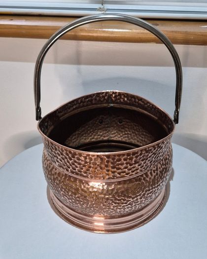 Vintage Hammered Copper Coal Scuttle  Log Bucket