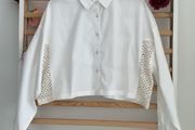 shirt bnwt 14/16 cropped over sized white shirt with crochet panels