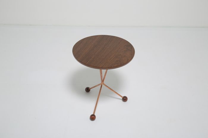 Vintage Tripod Side Teak and Copper Table by Albert Larsson for Alberts Tibro, 1950s