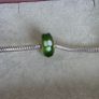 Pandora green glass charm with white flower design very good condition hallmarked Image 2