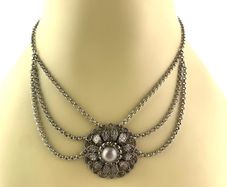Mid Century Silver Tone Swag Chain Necklace