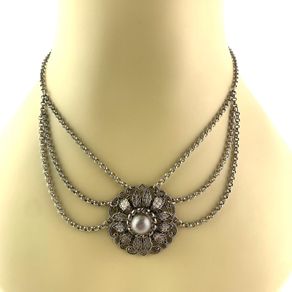 Mid Century Silver Tone Swag Chain Necklace