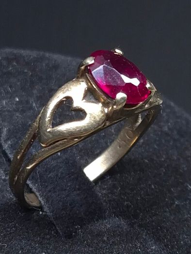 Vintage 14ct Gold Red Stone Ring Size 55 Dublin Hallmarked