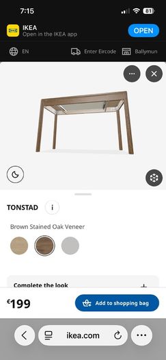 IKEA Tonstad dark oak veneer desk with drawer