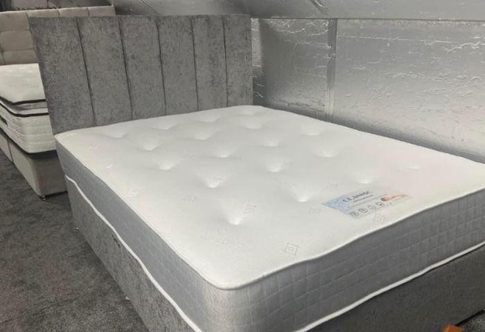 Grey Divan bed with quality orthopaedic mattress
