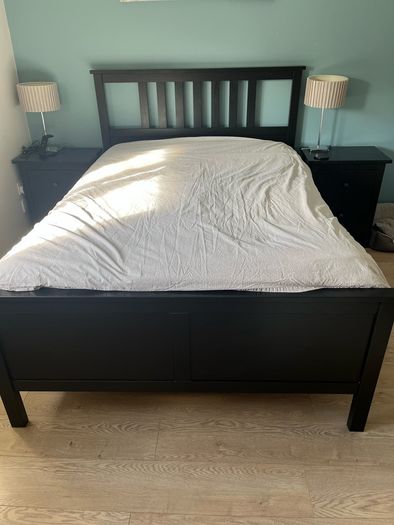 Bed frame and two lockers