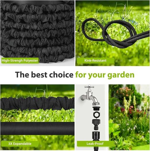 Expandable Garden Hose Pipe - 100FT Flexible Expanding Water Hose, Lightweight, Leakproof with 8 Function Hose Pipe Spray Gun, 3/4", 1/2" Connectors