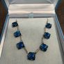 Vintage Art Deco Solid Silver Choker Necklace Foiled Blue Art Glass Image 3