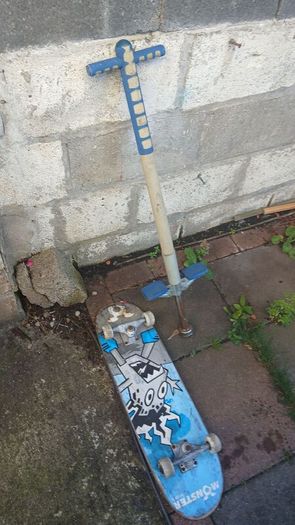 pogo stick and skate board