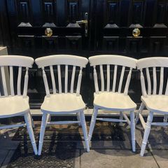 4 x Very Solid White Wooden Kitchen Dining Chairs - Can Deliver