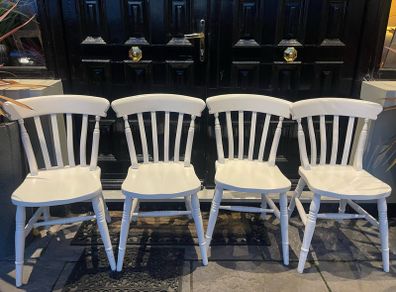 4 x Very Solid White Wooden Kitchen Dining Chairs - Can Deliver