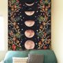Moonlit Garden Tapestry, Moon Phase Tapestries Flower Vine Tapestry Black Background Floral Tapestry Wall Hanging for Room (MULTIPLE SIZES) Image 2