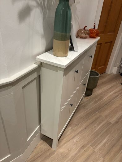 Slim white shoe cabinet